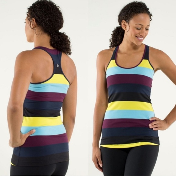 Lululemon Cool Racerback Pow Stripe Split Pea / Plum / Inkwell Size 2 - Picture 1 of 8